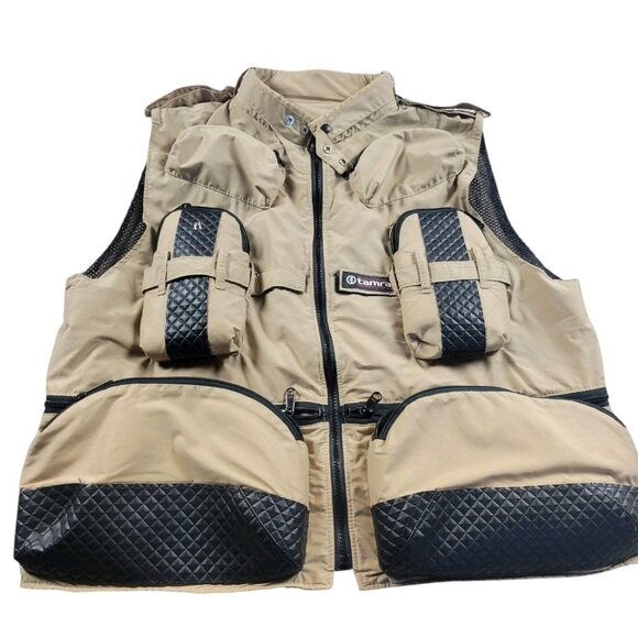 Vintage Tamrac Photography Vest Mens Large Tan Utility Cargo USA Hunt Tactical - Picture 1 of 6